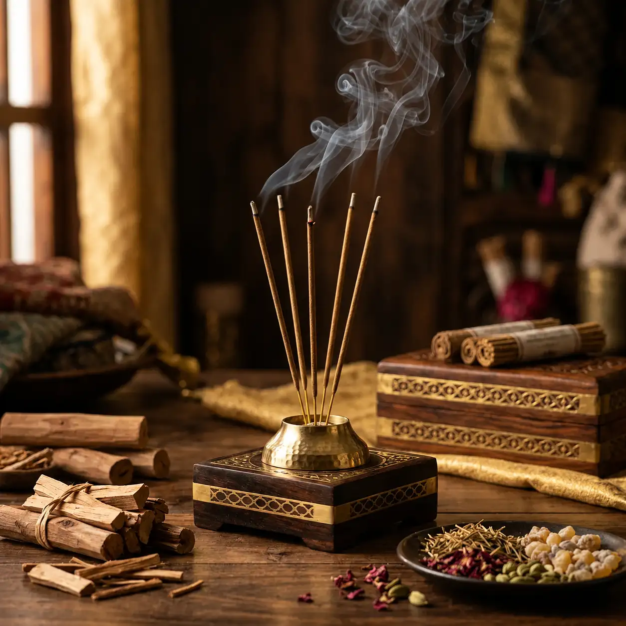 Traditional Indian incense sticks with aromatic smoke and natural ingredients